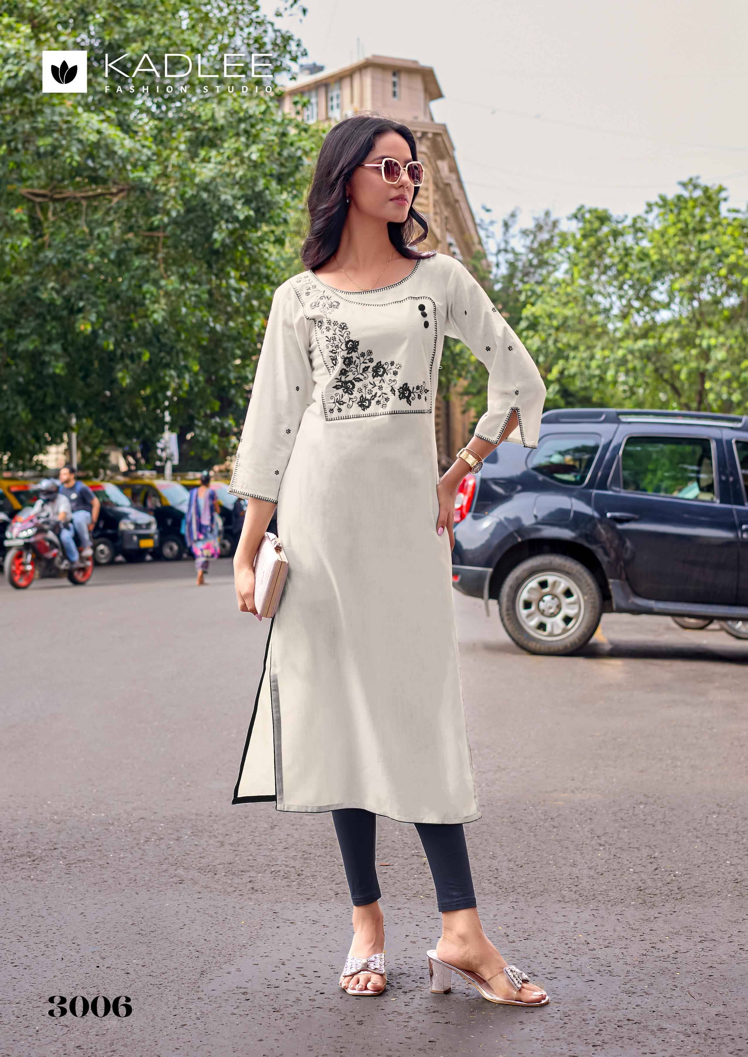 Yashvi By KADLEE 3001 to 3006 Series Designer Casuals Wear Collection Rayon Kurtis With Tread & Hand work At Wholesale Price